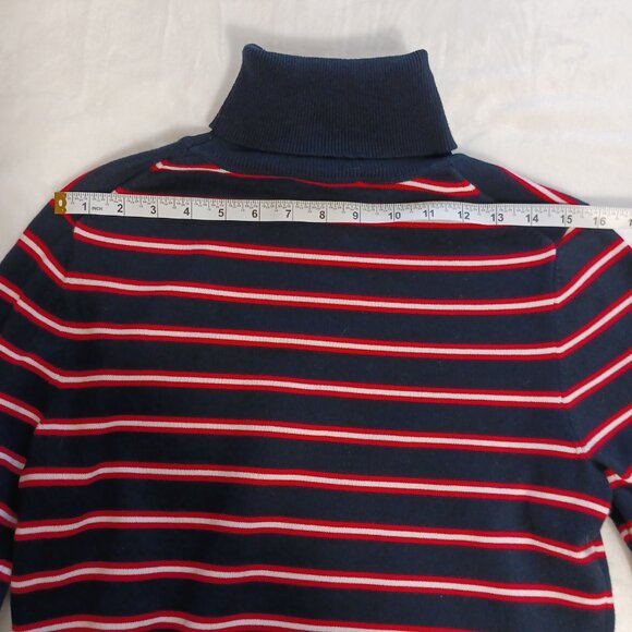 Tommy Hilfiger Turtleneck Sweater, Navy with Red and White Stripes, Size Medium - Picture 13 of 15